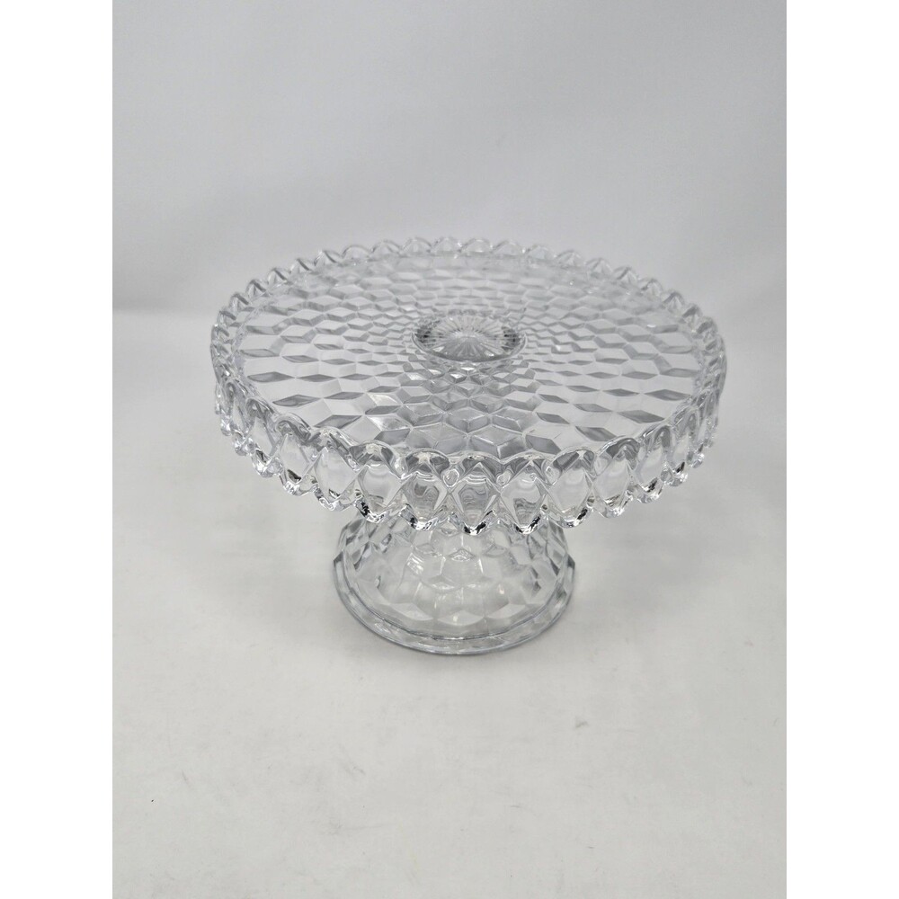 VINTAGE FOSTORIA AMERICANA CUBIST CAKE PLATE CLEAR GLASS COLLECTIBLE 10 INCHES